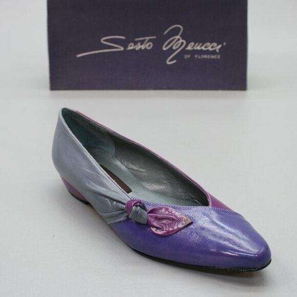 Vintage Sesto Meucci Ladies 5 Lelia Mauve Combo Purple Knot Wedge Shoes - Italy - Picture 1 of 13